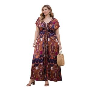 Lane Bryant Multicolor Boho Medallion Maxi Dress Plus 14 16 Flowing Resort Artsy
